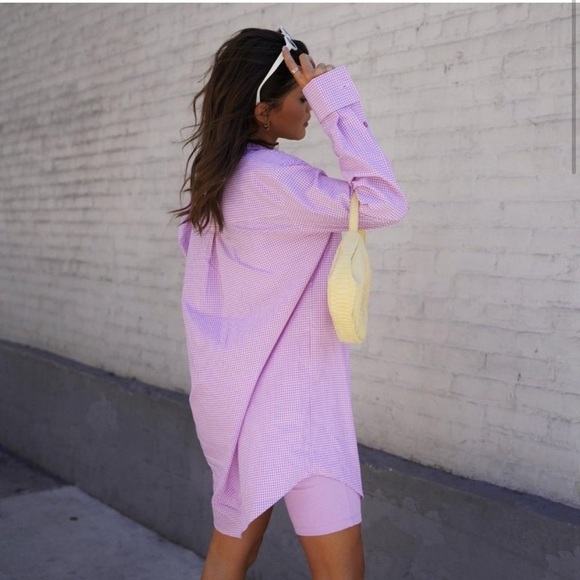 Camila Coelho Elliot Shirt Dress Pink Lilac Gingham Check - Picture 4 of 10